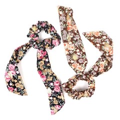 Nollia 2 Sets Floral & Metallic Accents Scrunchies With Matching Hair Ties