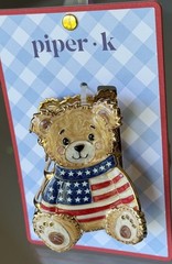 PIPER K AMERICANA USA FLAG PATRIOTIC 4TH OF JULY TEDDY BEAR HAIR CLAW CLIP