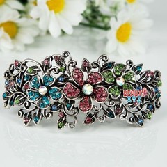 Woman’s new flowers design silver plated metal rhinestone hair clip Barrette