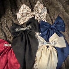 Women’s Fabric Bow Hair Clips Lot of 5 Multicolor Red Black Blue Cream Floral