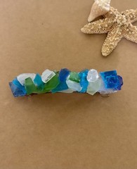 Sea Glass Barrette, Recycled Multi Colors Glass Hair Accessory Beach Theme