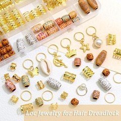 177PCS Hair Jewelry for Braids Gold Dreadlock Cuffs Shell Loc Charms Colorful Wo