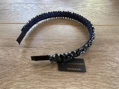 L. Erickson France Luxe Midnight Blue Black Crystal Beaded Headband New
