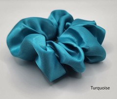 Handmade Scrunchie Set Lot of 5 Crochet Fabric Hair Ties Green Turquoise Black