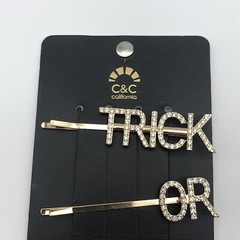 Halloween Trick or Treat hair pins rhinestone ghost lot of 4 on card