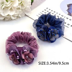 4 PCS Flower Hair Scrunchies for Women Rhinestone Elastic Hair Bands, Ponytail H