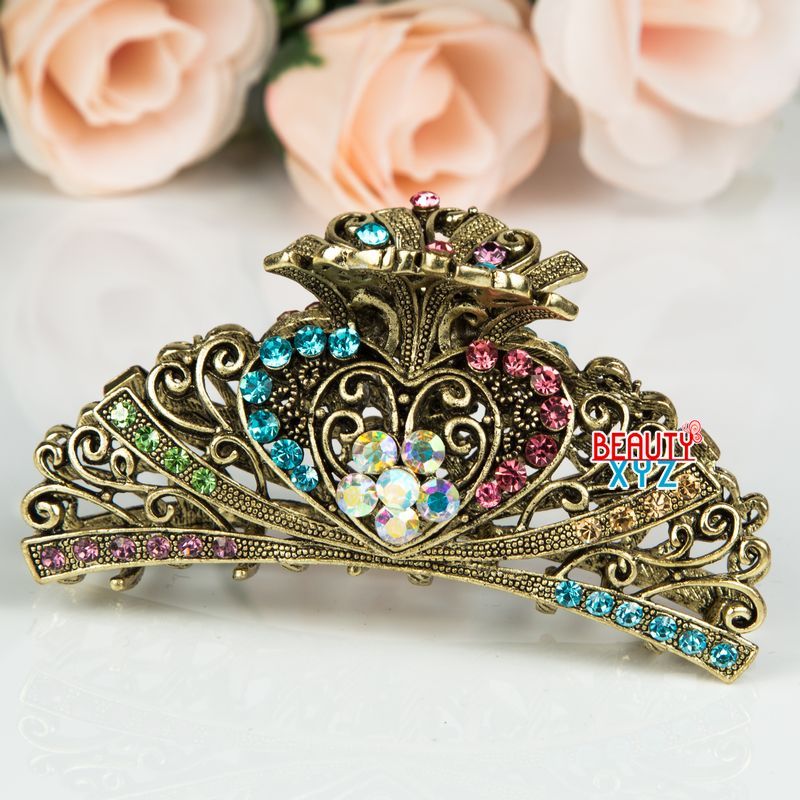 Woman’s new heart design XLarge 3.5 inch metal rhinestones hair clip claws