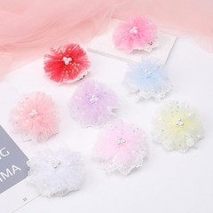 2 PCS 3.5 Inch Blue Lace Pearl Ribbon Bow Alligator Clips Women Girls Hair