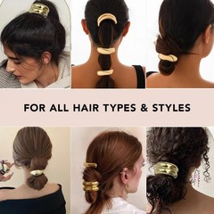 Elegant Golden Alloy Geometric Elastic Hair Ropes U Shaped Ponytail Holder