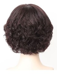 New Black/Brown 100% Human Hair Wavy Bob Full Wig for Women,Silk Top Whirl 10″