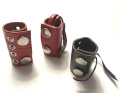 Leather Style Hair Ponytail Holder Wrap Cuff Biker Metal Snap Vintage Red Black