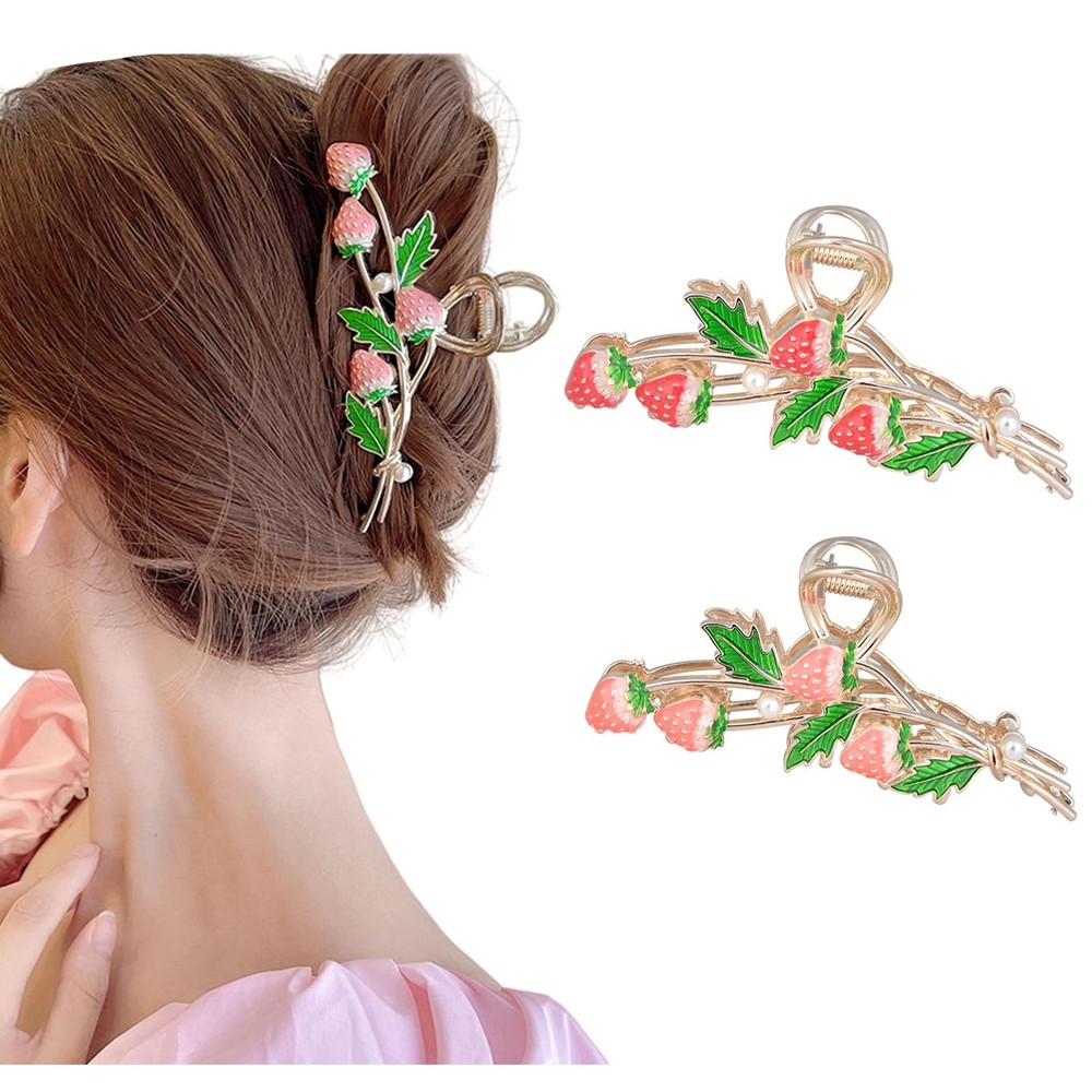 Hair Clip 2Pcs Cute Strawberry Metal Hair Claw Strong Non Slip Hold Hair Jaw Pin