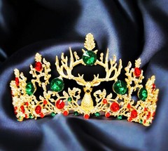 Christmas Gold Crown, Reindeer Crystal Tiara, Christmas Party, Xmas Tree Topper