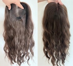 4″x4.3″ Cap New Fashion Wavy Black/Brown 20% Human Hair Topper Clip in 18″
