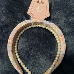 Noir Headband Set – Printed fabric + Pearls