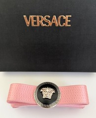 NWT Versace Pink Gianni Ribbon Medusa Tribute Logo Satin Bow Hair Clip Barrette