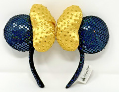 Disney Parks Minnie Mouse Gold Rhinestone- Studded Bow and Black Sequin Ears