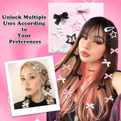 36Pcs Valentine’s Day Pink Bow Hair Clips Y2K Star Hair Black,White,Pink
