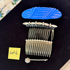 3pc vintage Hair Combs And barrette, Silver Metal Comb, Blue Plastic Barrette