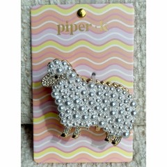 Piper K Sheep Hair Claw Clip Metal Faux Pearl Sparkle Farm Life Lamb White Gold
