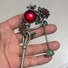 Ethnic Inlaid Hair Stick Silver Plated Hair Accessory Headpiece