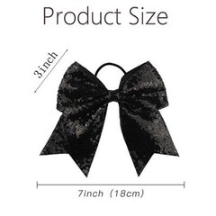 12PCS 7″ Large Glitter Cheer Hair Bows Ponytail 1 Count (Pack of 12) Black