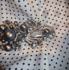 Two (2) Vintage Hair Barrettes with Gray Faux Pearls and Rhinestones