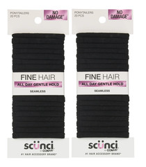 (2 pack) Scunci No Damage Hosiery Ponytail Hair Ties, Black, 20 Count — NEW