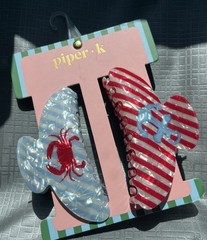 Piper K Hair Claw Duo Blue Anchor Red Crab Striped Beach NWT