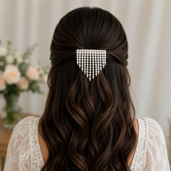 Pearl Fringe Hair Barrette White Faux Pearl Beaded Dangle French Clip Bridal