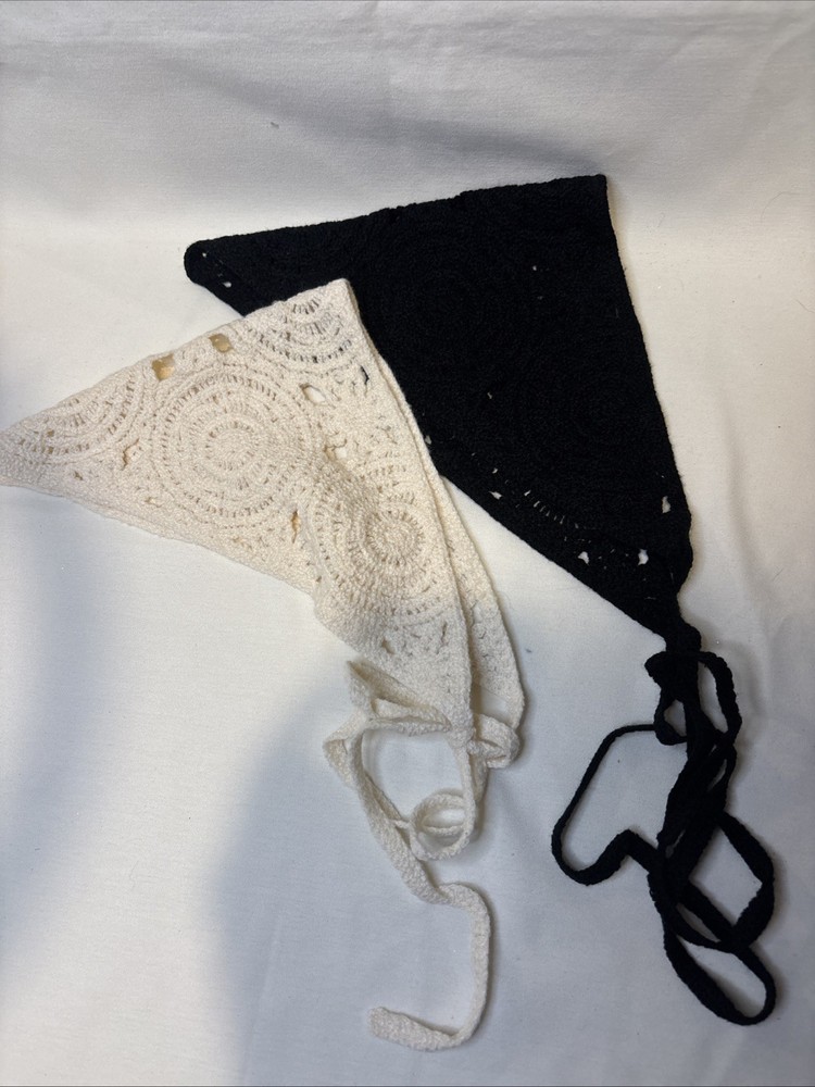 Black Beige Crochet Triangle Head Bandana for Women Teens Bohemian Boho Casual