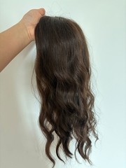 4″x4.3″ Cap New Fashion Wavy Black/Brown 20% Human Hair Topper Clip in 18″