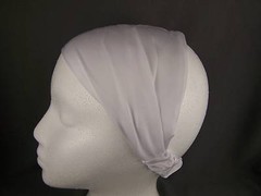 White smooth satin soft fabric scrunched stretch kerchief headband 3in1 bandana