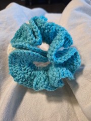 Handmade Crochet Hair Scrunchie Ribbon Pony Tail Holder Autumn Leaves Pattern