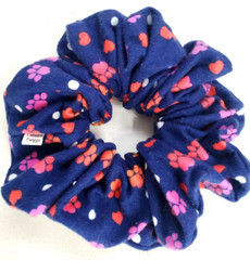 Handmade Women’s Scrunchies size XL Blue Cotton Snuggle Flannel Heart Paw Print