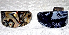 France Luxe Set Of 2 Oval Ponytail Barrettes In Onyx & Cottage Creek Pattern