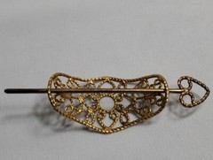 Vintage Brass Bun Maker Holder W/Stick Hair Do Accessory Rare One Heart Design