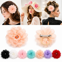 4 Pack Large Flower Hair Clips Chiffon Floral Hair Accessories Hairpin Brooch 5″
