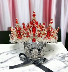 Victorian tiara, Red Crystal crown, Flower girl crown, Birthday Princess tiara