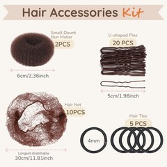 Teenitor Hair Net and Small Donut Bun Maker for Kids, 10 Small, Dark Brown
