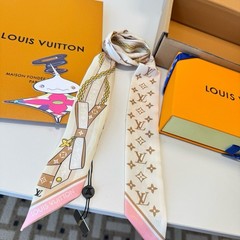 Louis Vuitton Silk Monogram Bow Ribbon Hair Accessory Beige Brown Pink