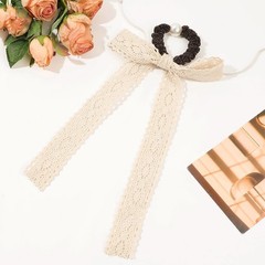 Lace Hair Scarf 3 Pcs Beige Ribbon Bow Scrunchies Pearl Ties Chiffon Long
