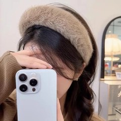 Autumn Winter Mink Fur Headband for Women, Fluffy Plush Thick Hair Band