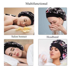 3PK Satin Fabric Bonnet Silk Night Sleep Cap Hair Head Covers Wide Elastic Band