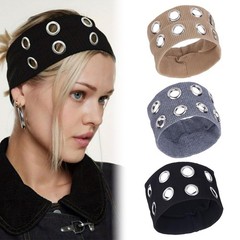 3 PCS Polyester Punk Grunge Wide Headband Alloy Hollowed Grommet Elastic