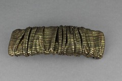 Drk Gold barrette scrunched metallic shiny fabric rectangle hair clip 3.75″ long
