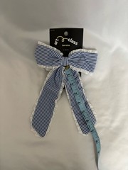 Art Class Women’s Blue & White Striped Fabric Bow Barrette with Ruffle Trim