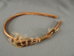 Copper Dark Brown feather headband satin thin skinny narrow 3/8″ wide hair band