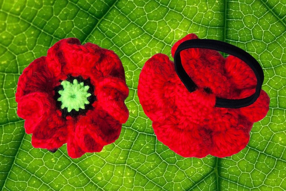 2 Ct Hand Made Bright Red Poppy Flower Hair Tie – Floral Accessory