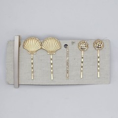 Anthropologie Gold Tone Rhinestone Bobby Pins Hair Clips Set of 6 Shell Bar